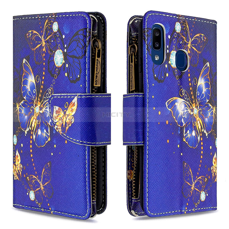 Coque Portefeuille Motif Fantaisie Livre Cuir Etui Clapet B04F pour Samsung Galaxy A20e Bleu Royal Plus