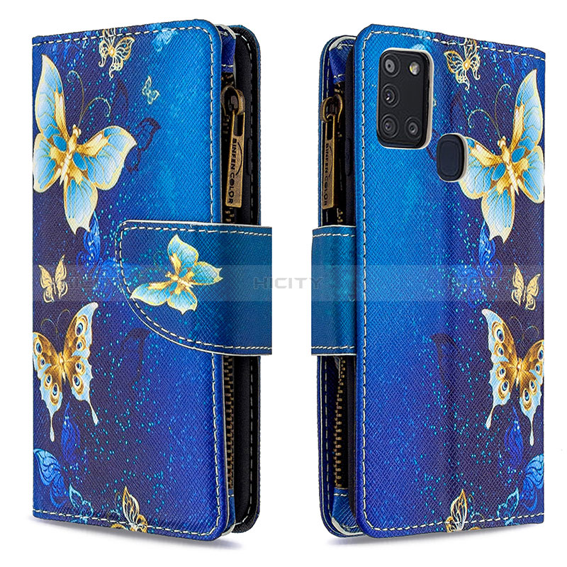 Coque Portefeuille Motif Fantaisie Livre Cuir Etui Clapet B04F pour Samsung Galaxy A21s Bleu Plus