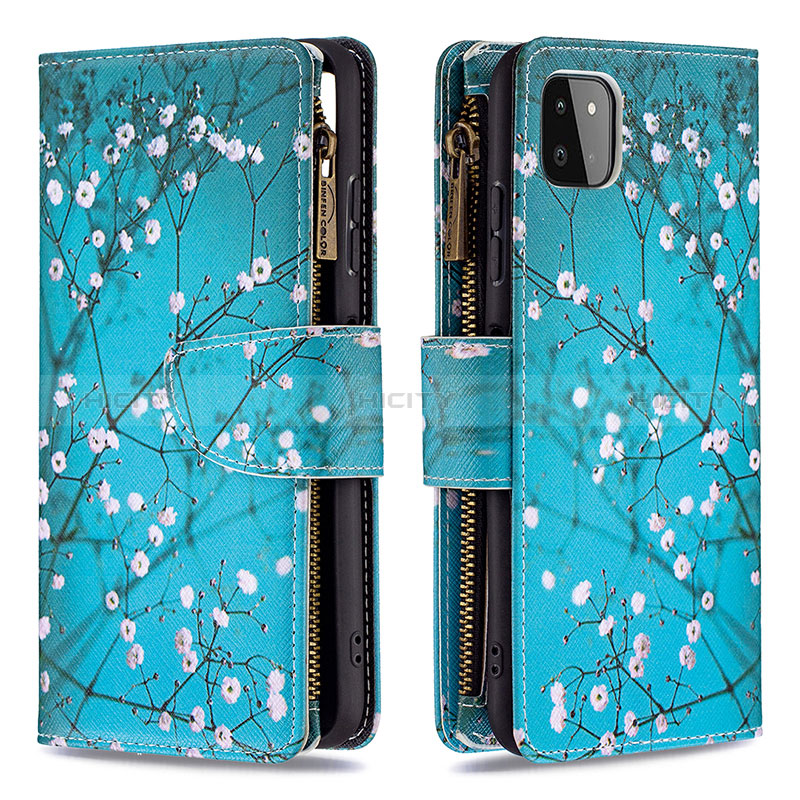 Coque Portefeuille Motif Fantaisie Livre Cuir Etui Clapet B04F pour Samsung Galaxy A22s 5G Cyan Plus