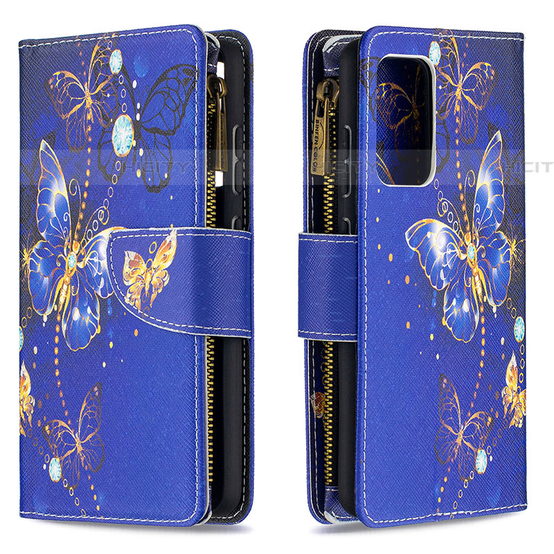 Coque Portefeuille Motif Fantaisie Livre Cuir Etui Clapet B04F pour Samsung Galaxy A52 5G Bleu Royal Plus