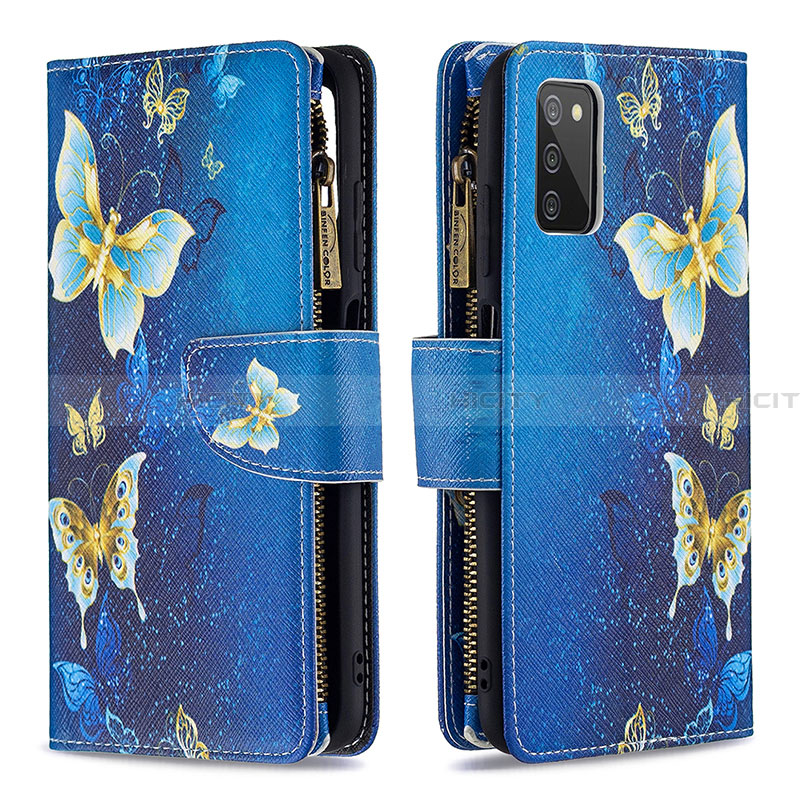 Coque Portefeuille Motif Fantaisie Livre Cuir Etui Clapet B04F pour Samsung Galaxy F02S SM-E025F Bleu Plus