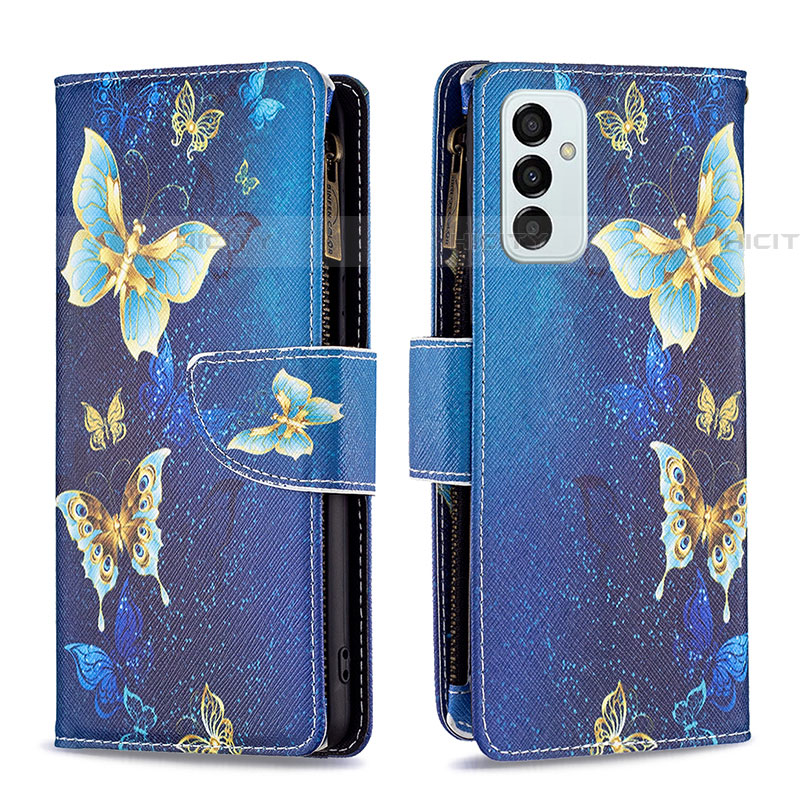 Coque Portefeuille Motif Fantaisie Livre Cuir Etui Clapet B04F pour Samsung Galaxy F23 5G Bleu Plus