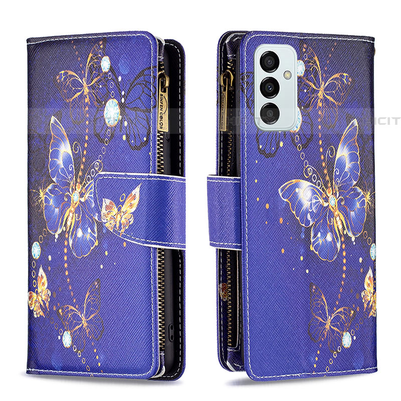 Coque Portefeuille Motif Fantaisie Livre Cuir Etui Clapet B04F pour Samsung Galaxy F23 5G Bleu Royal Plus