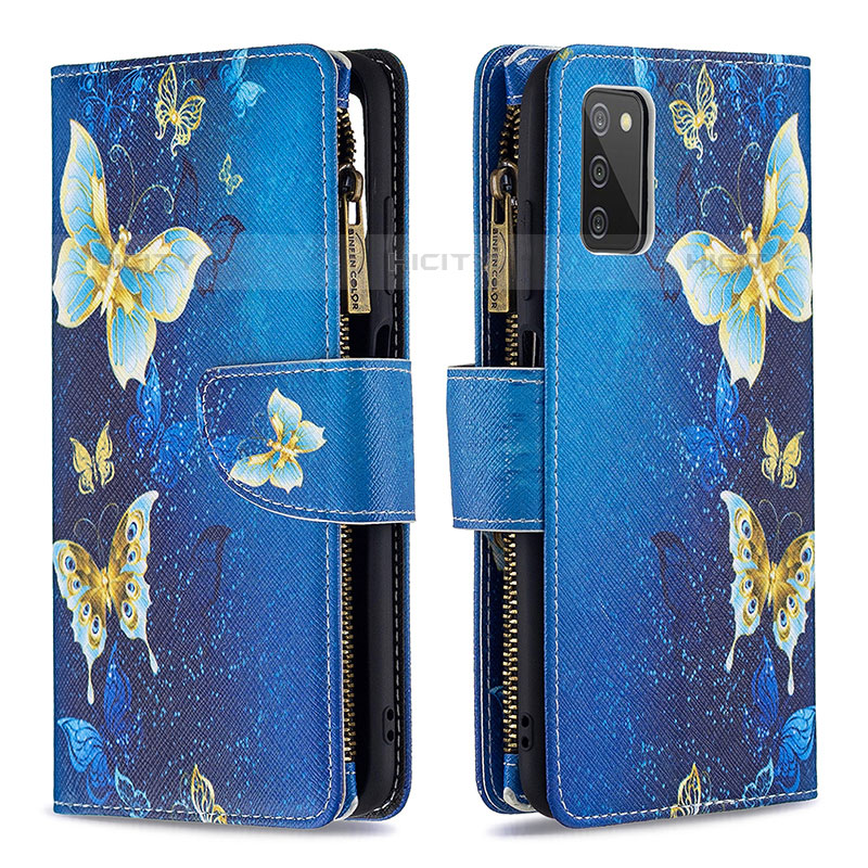 Coque Portefeuille Motif Fantaisie Livre Cuir Etui Clapet B04F pour Samsung Galaxy M02s Bleu Plus