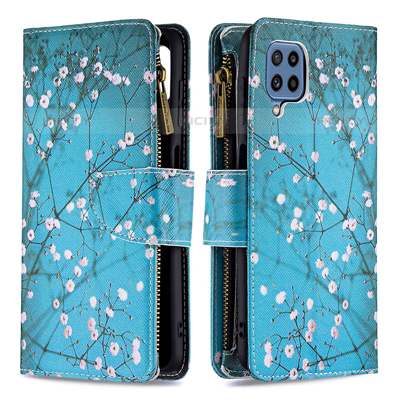 Coque Portefeuille Motif Fantaisie Livre Cuir Etui Clapet B04F pour Samsung Galaxy M32 4G Cyan Plus