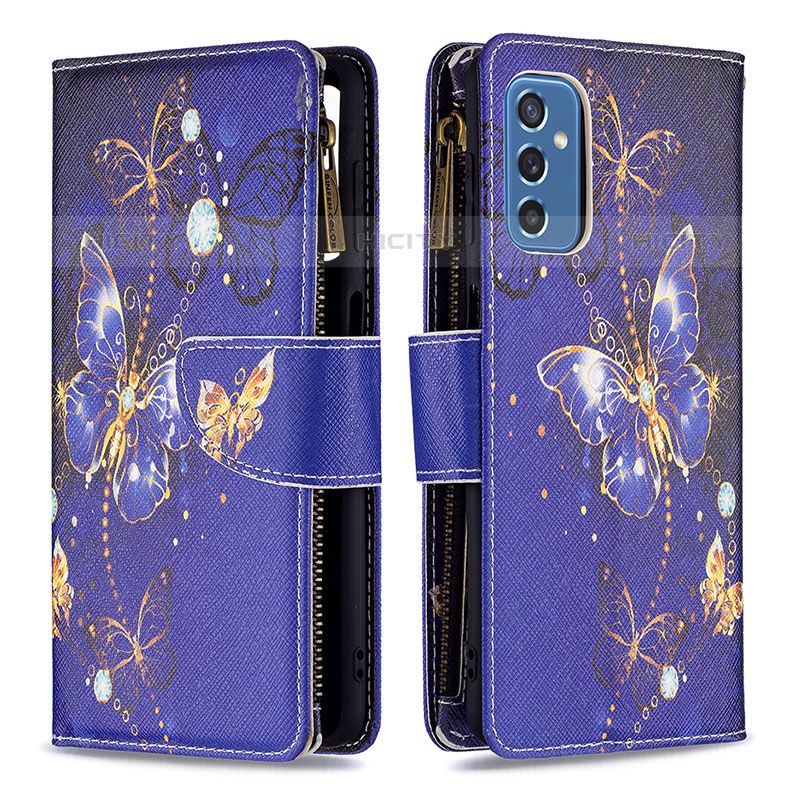 Coque Portefeuille Motif Fantaisie Livre Cuir Etui Clapet B04F pour Samsung Galaxy M52 5G Bleu Royal Plus