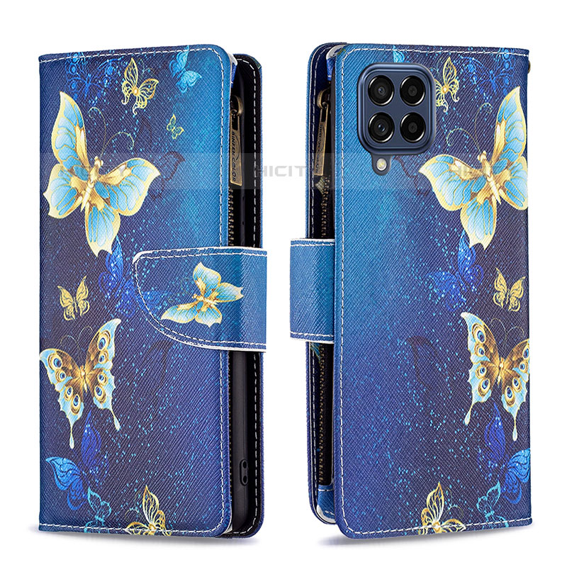 Coque Portefeuille Motif Fantaisie Livre Cuir Etui Clapet B04F pour Samsung Galaxy M53 5G Bleu Plus