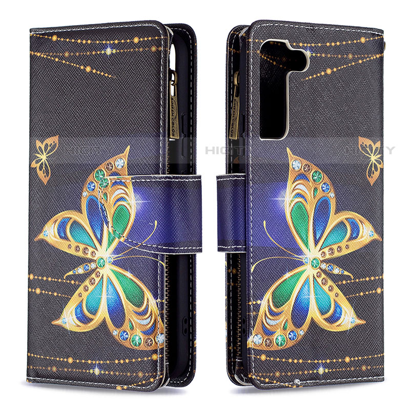 Coque Portefeuille Motif Fantaisie Livre Cuir Etui Clapet B04F pour Samsung Galaxy S21 FE 5G Noir Plus