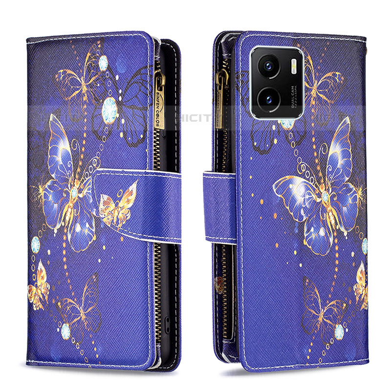 Coque Portefeuille Motif Fantaisie Livre Cuir Etui Clapet B04F pour Vivo iQOO U5x Bleu Royal Plus