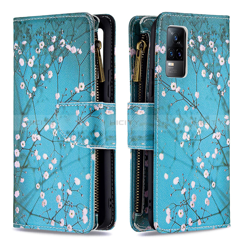 Coque Portefeuille Motif Fantaisie Livre Cuir Etui Clapet B04F pour Vivo V21e 4G Cyan Plus