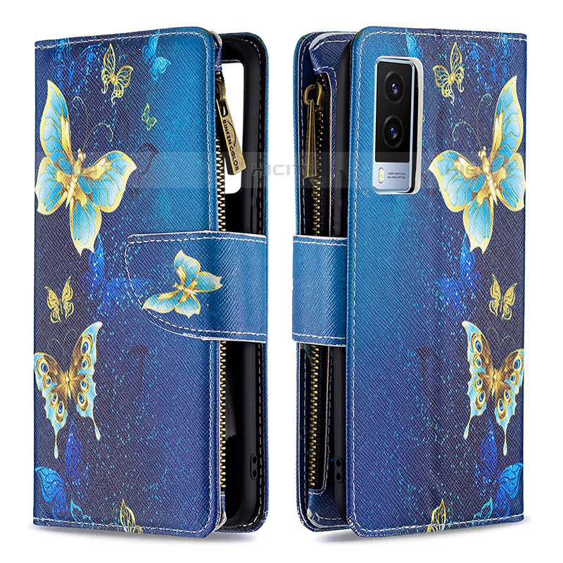 Coque Portefeuille Motif Fantaisie Livre Cuir Etui Clapet B04F pour Vivo V21e 5G Bleu Plus