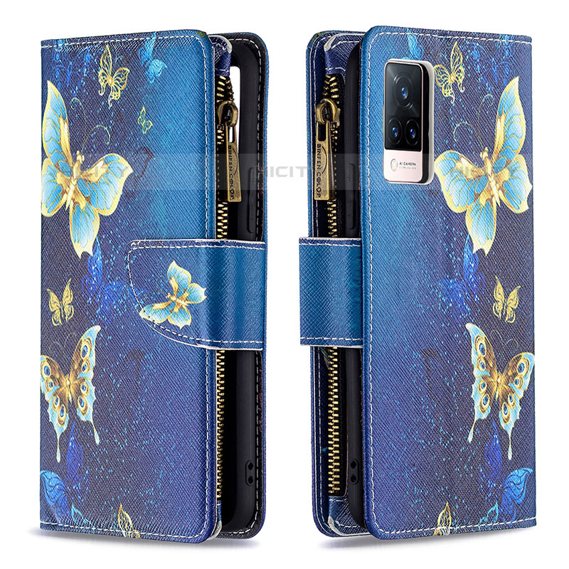 Coque Portefeuille Motif Fantaisie Livre Cuir Etui Clapet B04F pour Vivo V21s 5G Bleu Plus