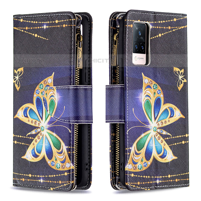 Coque Portefeuille Motif Fantaisie Livre Cuir Etui Clapet B04F pour Vivo V21s 5G Noir Plus