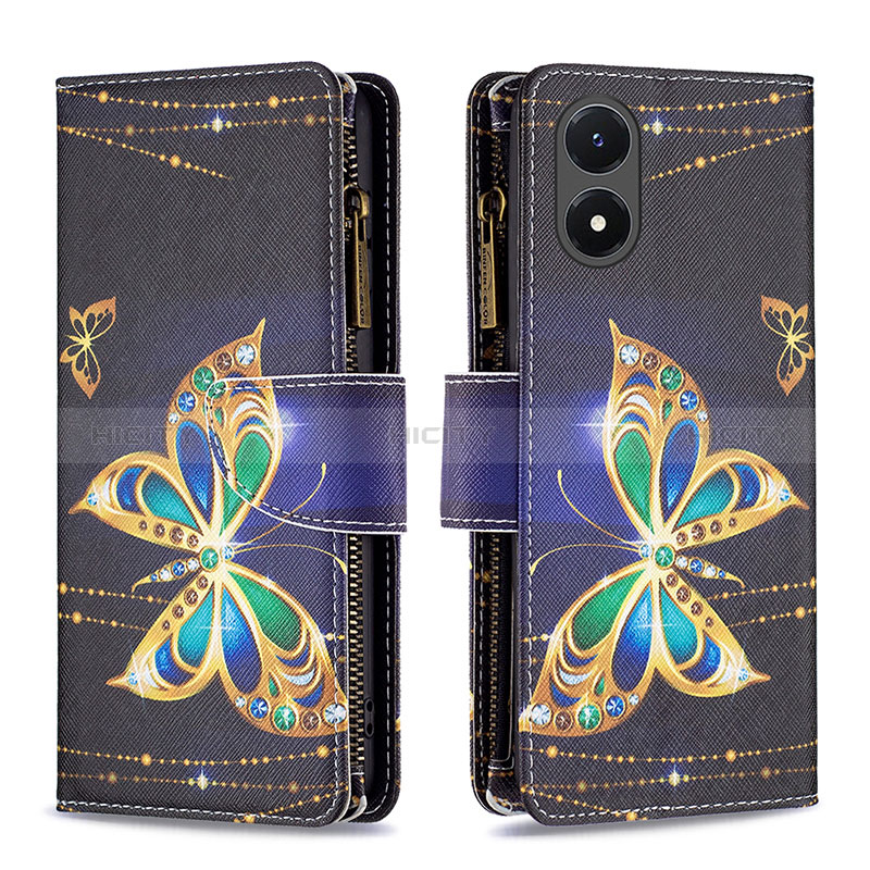 Coque Portefeuille Motif Fantaisie Livre Cuir Etui Clapet B04F pour Vivo Y02S Noir Plus