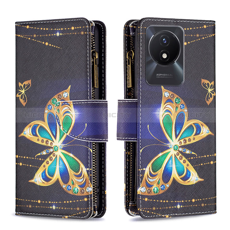 Coque Portefeuille Motif Fantaisie Livre Cuir Etui Clapet B04F pour Vivo Y11 (2023) Noir Plus