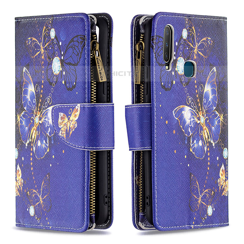 Coque Portefeuille Motif Fantaisie Livre Cuir Etui Clapet B04F pour Vivo Y11 Bleu Royal Plus