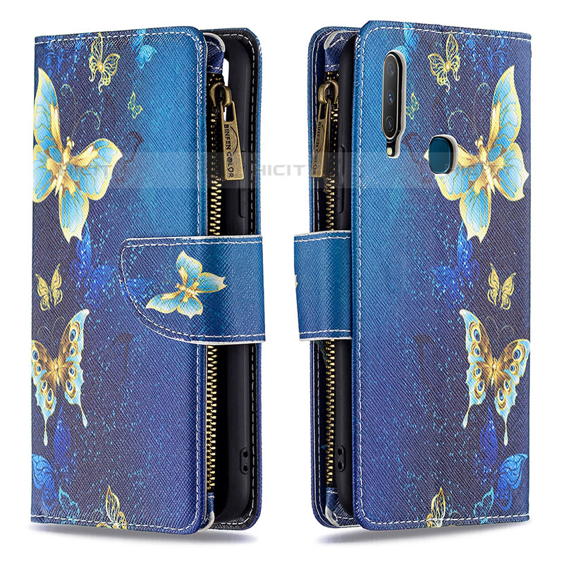 Coque Portefeuille Motif Fantaisie Livre Cuir Etui Clapet B04F pour Vivo Y12 Bleu Plus