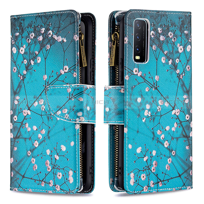 Coque Portefeuille Motif Fantaisie Livre Cuir Etui Clapet B04F pour Vivo Y20s G Cyan Plus