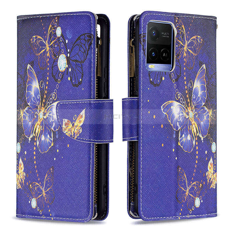 Coque Portefeuille Motif Fantaisie Livre Cuir Etui Clapet B04F pour Vivo Y21G Bleu Royal Plus