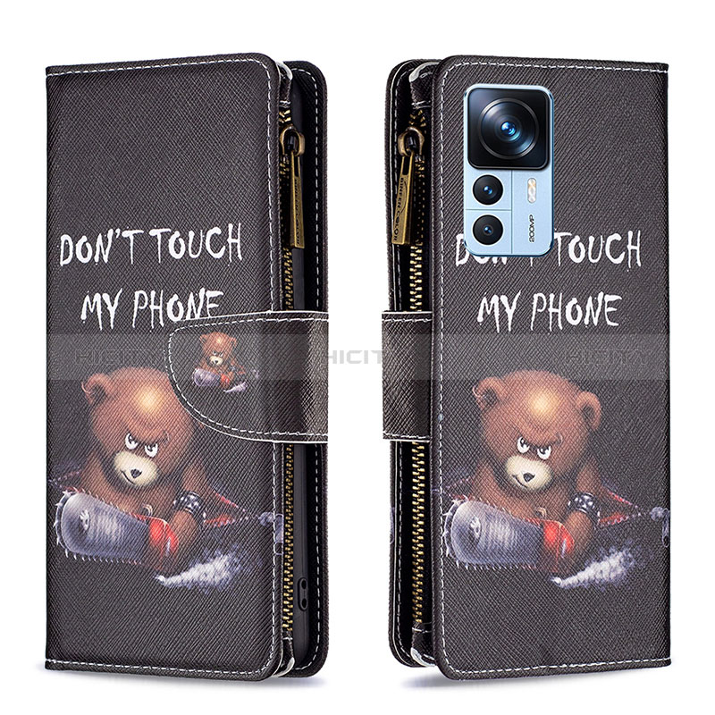 Coque Portefeuille Motif Fantaisie Livre Cuir Etui Clapet B04F pour Xiaomi Mi 12T 5G Gris Fonce Plus