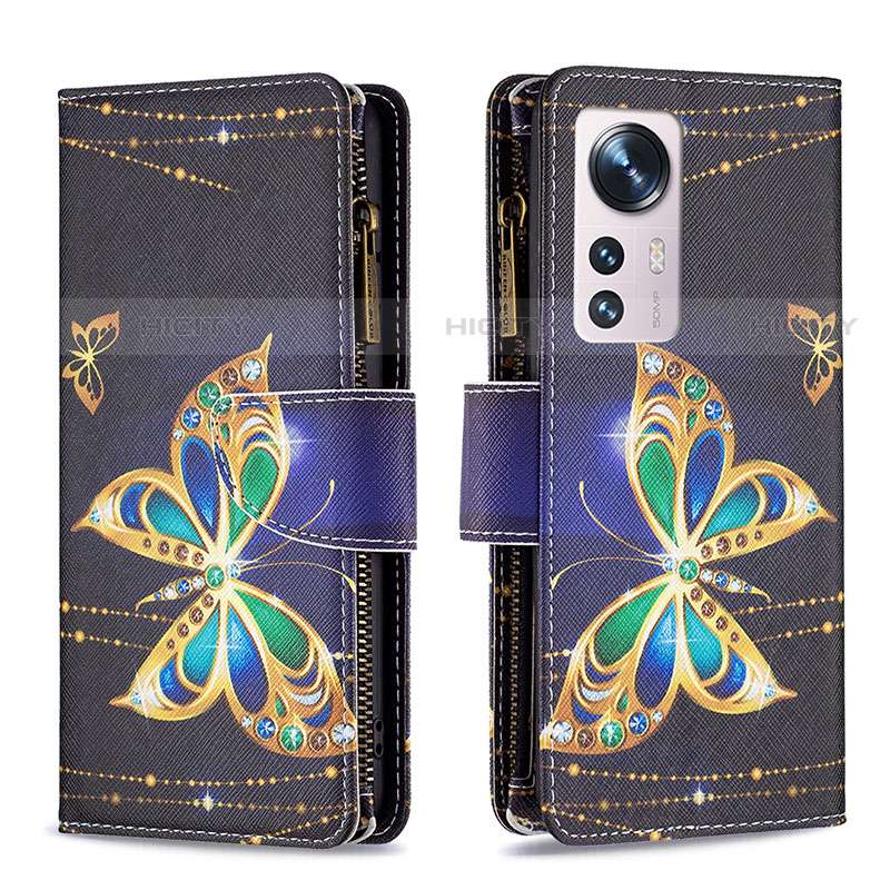 Coque Portefeuille Motif Fantaisie Livre Cuir Etui Clapet B04F pour Xiaomi Mi 12X 5G Or et Noir Plus