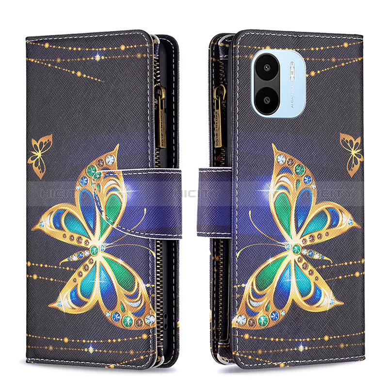 Coque Portefeuille Motif Fantaisie Livre Cuir Etui Clapet B04F pour Xiaomi Poco C50 Noir Plus