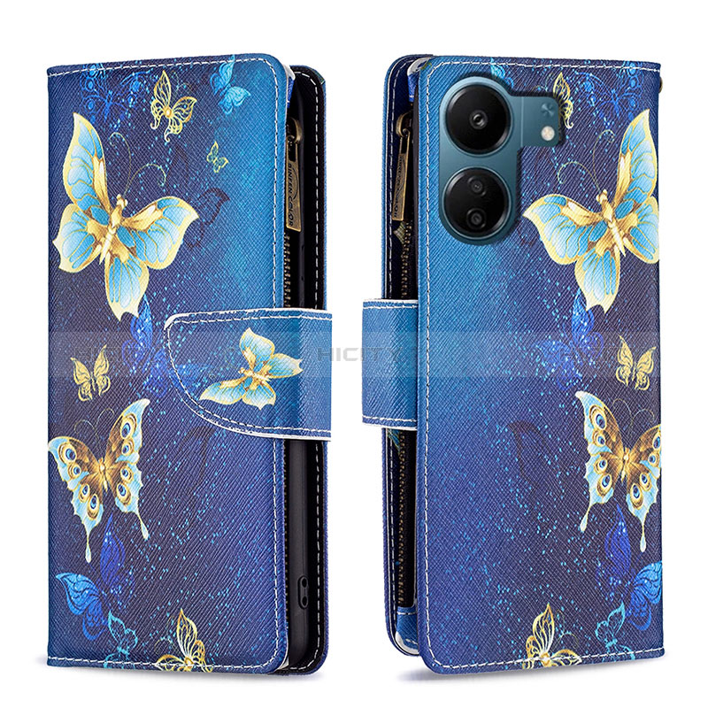 Coque Portefeuille Motif Fantaisie Livre Cuir Etui Clapet B04F pour Xiaomi Poco C65 Bleu Plus