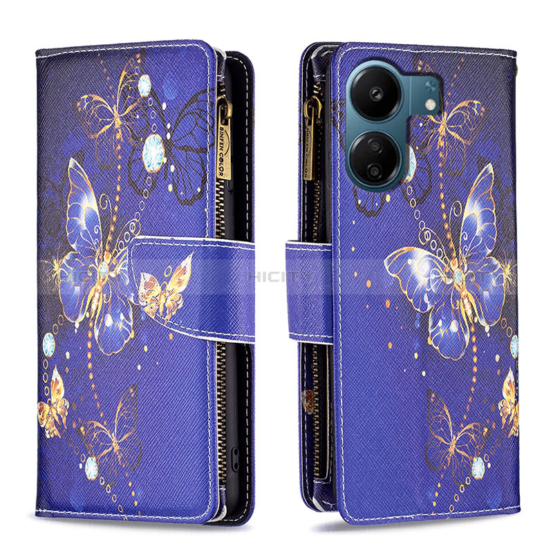 Coque Portefeuille Motif Fantaisie Livre Cuir Etui Clapet B04F pour Xiaomi Poco C65 Bleu Royal Plus