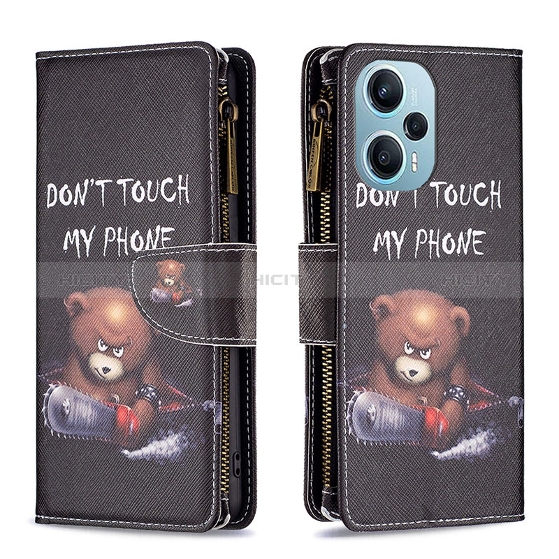 Coque Portefeuille Motif Fantaisie Livre Cuir Etui Clapet B04F pour Xiaomi Poco F5 5G Gris Fonce Plus