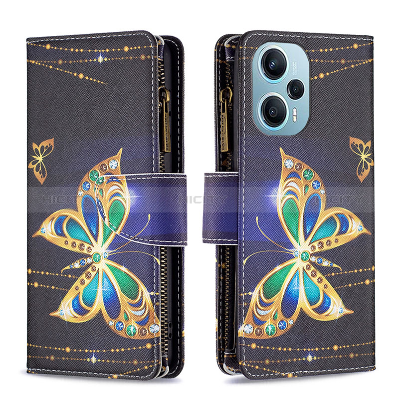 Coque Portefeuille Motif Fantaisie Livre Cuir Etui Clapet B04F pour Xiaomi Poco F5 5G Noir Plus