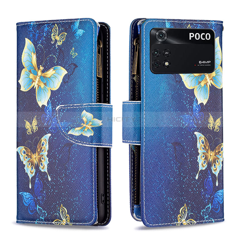 Coque Portefeuille Motif Fantaisie Livre Cuir Etui Clapet B04F pour Xiaomi Poco M4 Pro 4G Bleu Plus