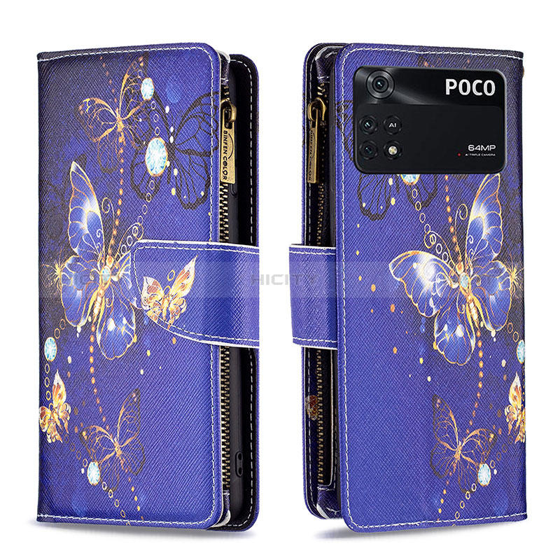 Coque Portefeuille Motif Fantaisie Livre Cuir Etui Clapet B04F pour Xiaomi Poco M4 Pro 4G Bleu Royal Plus