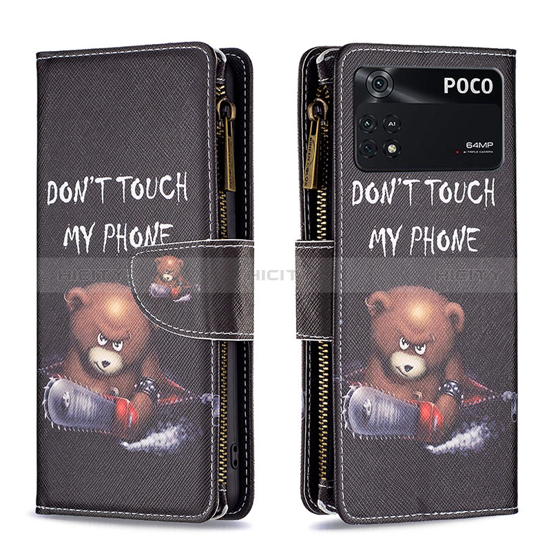 Coque Portefeuille Motif Fantaisie Livre Cuir Etui Clapet B04F pour Xiaomi Poco M4 Pro 4G Gris Fonce Plus