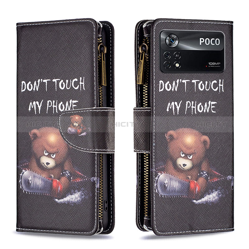 Coque Portefeuille Motif Fantaisie Livre Cuir Etui Clapet B04F pour Xiaomi Poco X4 Pro 5G Gris Fonce Plus