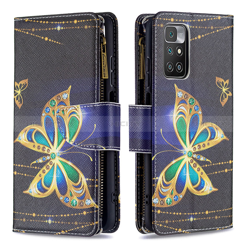 Coque Portefeuille Motif Fantaisie Livre Cuir Etui Clapet B04F pour Xiaomi Redmi 10 4G Noir Plus