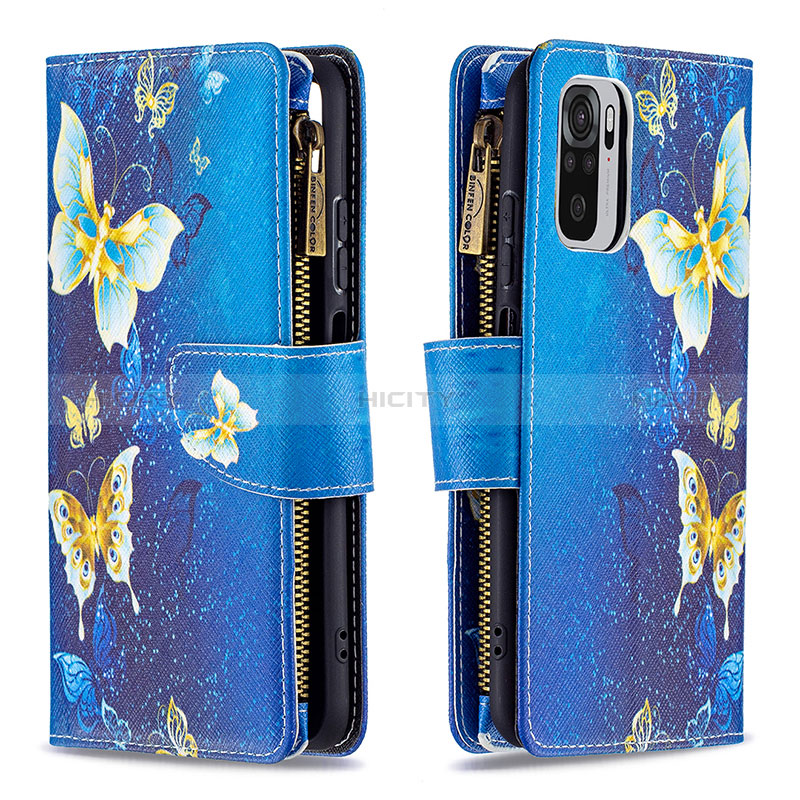 Coque Portefeuille Motif Fantaisie Livre Cuir Etui Clapet B04F pour Xiaomi Redmi Note 10 4G Bleu Plus