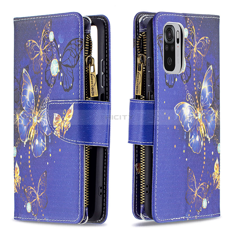 Coque Portefeuille Motif Fantaisie Livre Cuir Etui Clapet B04F pour Xiaomi Redmi Note 10 4G Bleu Royal Plus