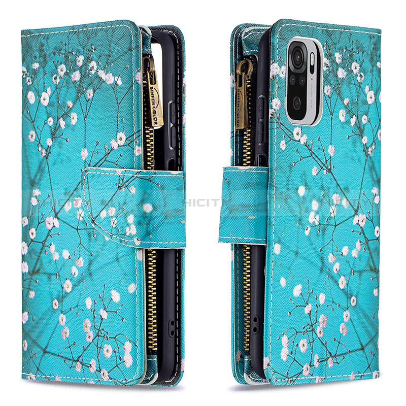 Coque Portefeuille Motif Fantaisie Livre Cuir Etui Clapet B04F pour Xiaomi Redmi Note 10 4G Cyan Plus