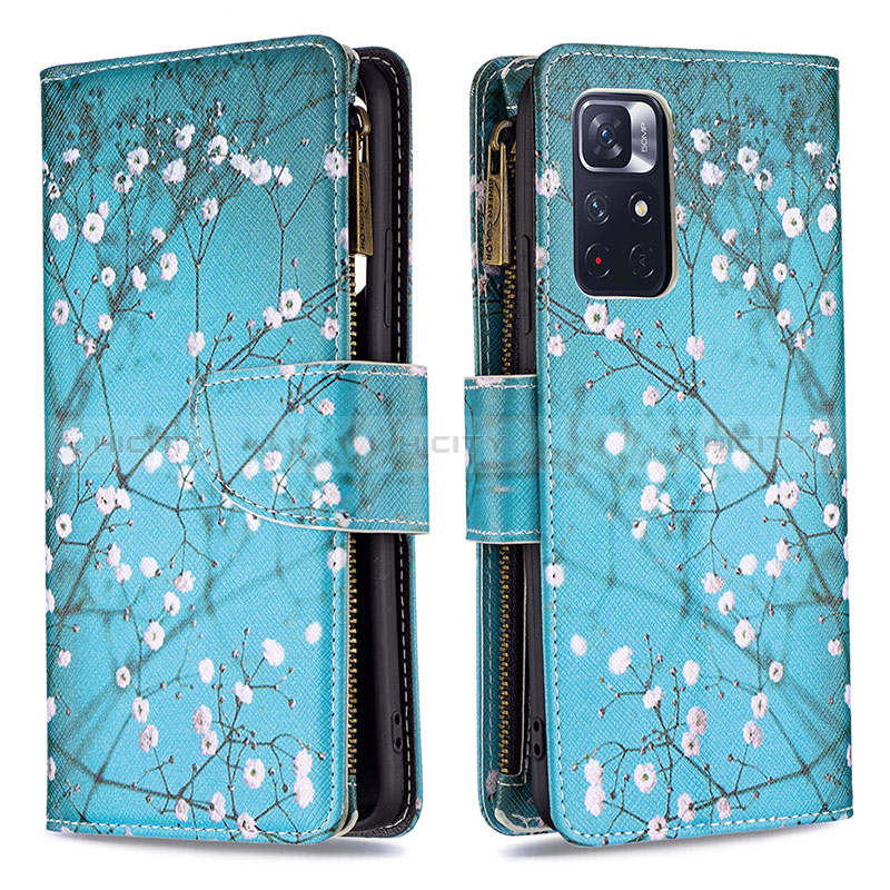 Coque Portefeuille Motif Fantaisie Livre Cuir Etui Clapet B04F pour Xiaomi Redmi Note 11 5G Cyan Plus