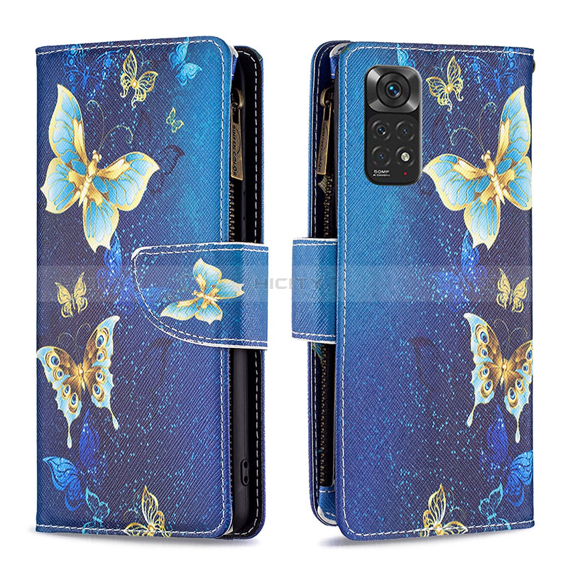 Coque Portefeuille Motif Fantaisie Livre Cuir Etui Clapet B04F pour Xiaomi Redmi Note 11S 4G Bleu Plus