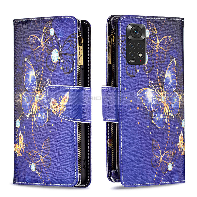 Coque Portefeuille Motif Fantaisie Livre Cuir Etui Clapet B04F pour Xiaomi Redmi Note 11S 4G Bleu Royal Plus