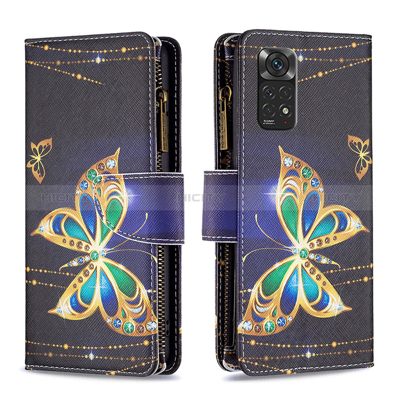 Coque Portefeuille Motif Fantaisie Livre Cuir Etui Clapet B04F pour Xiaomi Redmi Note 11S 4G Noir Plus