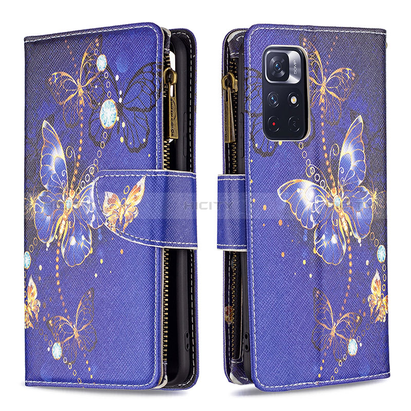 Coque Portefeuille Motif Fantaisie Livre Cuir Etui Clapet B04F pour Xiaomi Redmi Note 11S 5G Bleu Royal Plus