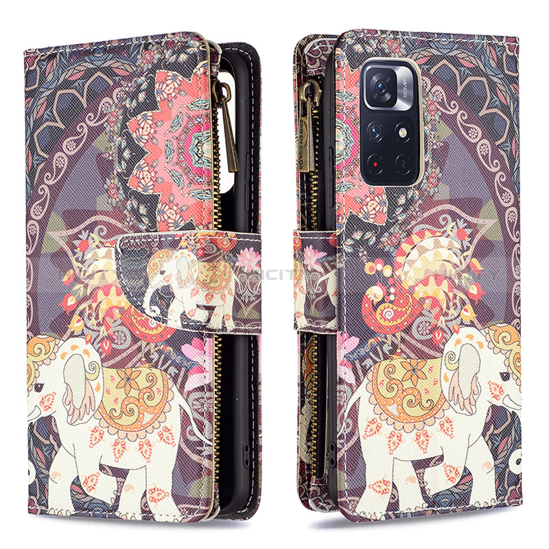 Coque Portefeuille Motif Fantaisie Livre Cuir Etui Clapet B04F pour Xiaomi Redmi Note 11S 5G Marron Plus