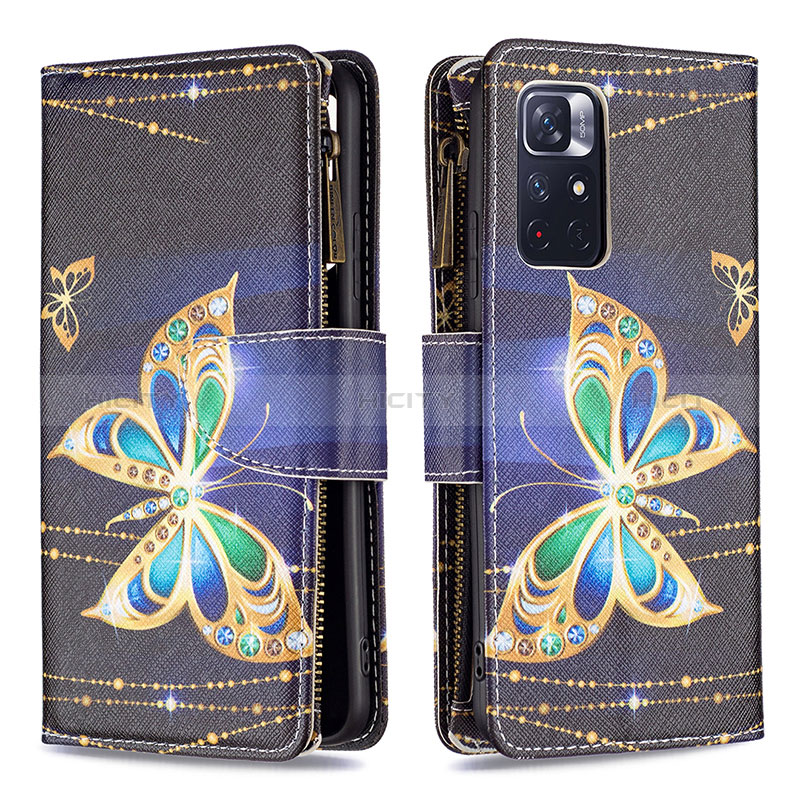 Coque Portefeuille Motif Fantaisie Livre Cuir Etui Clapet B04F pour Xiaomi Redmi Note 11S 5G Noir Plus