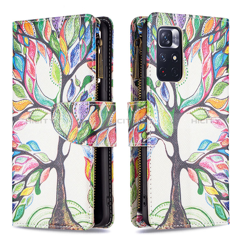 Coque Portefeuille Motif Fantaisie Livre Cuir Etui Clapet B04F pour Xiaomi Redmi Note 11S 5G Vert Plus