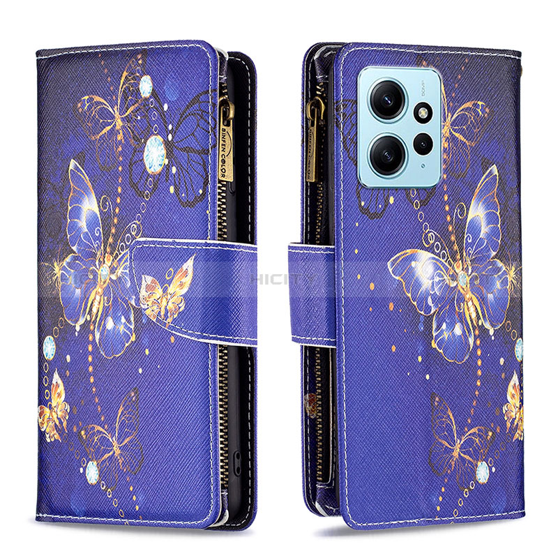 Coque Portefeuille Motif Fantaisie Livre Cuir Etui Clapet B04F pour Xiaomi Redmi Note 12 4G Bleu Royal Plus