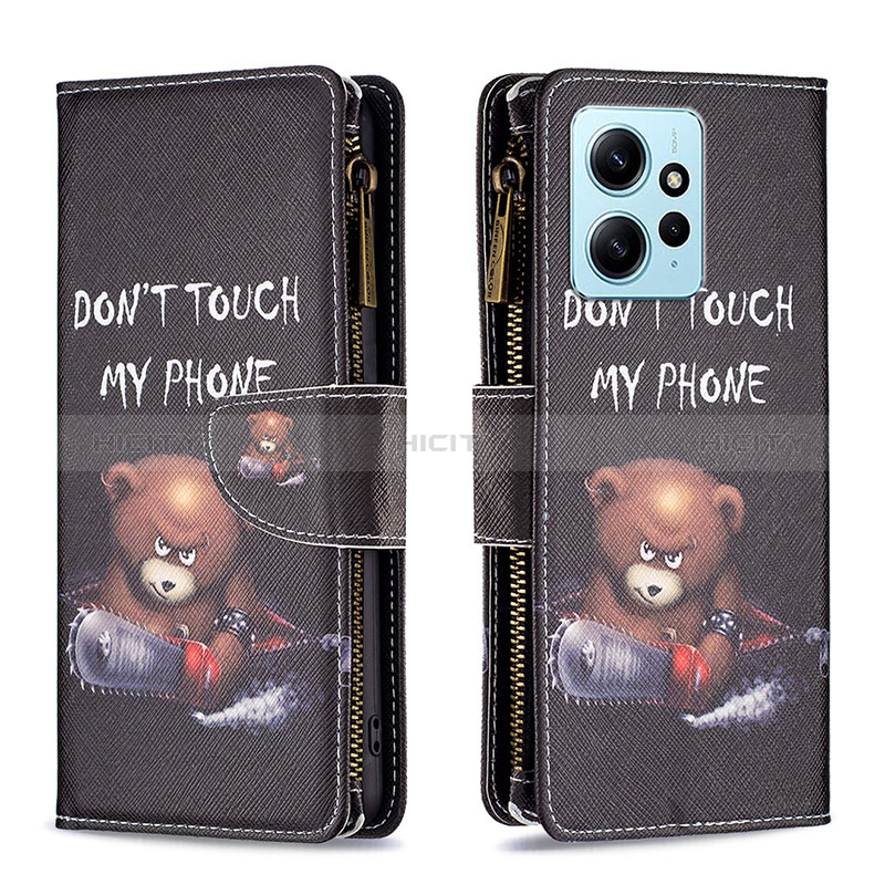 Coque Portefeuille Motif Fantaisie Livre Cuir Etui Clapet B04F pour Xiaomi Redmi Note 12 4G Gris Fonce Plus