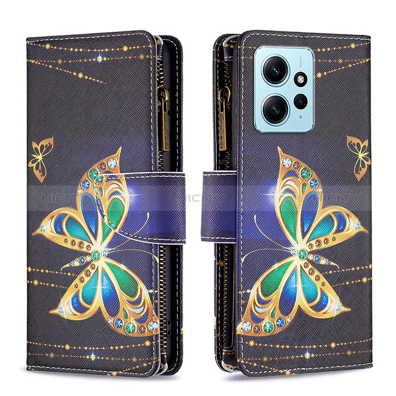 Coque Portefeuille Motif Fantaisie Livre Cuir Etui Clapet B04F pour Xiaomi Redmi Note 12 4G Noir Plus