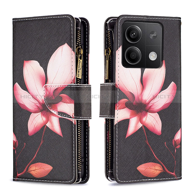 Coque Portefeuille Motif Fantaisie Livre Cuir Etui Clapet B04F pour Xiaomi Redmi Note 13 5G Rouge Plus